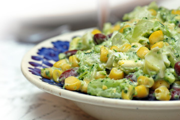 Delicious broccoli salad in close-up