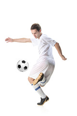 Football player with ball isolated against white
