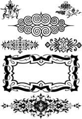 Graphic design elements on a white background.