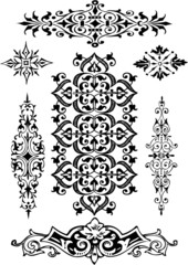 Graphic design elements on a white background.