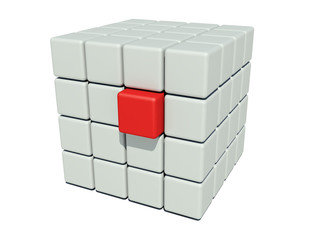 Stack of grey cubes and a unique red