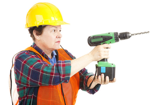 Female Construction Worker Drilling