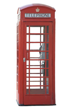 Telephone booth in London on white background