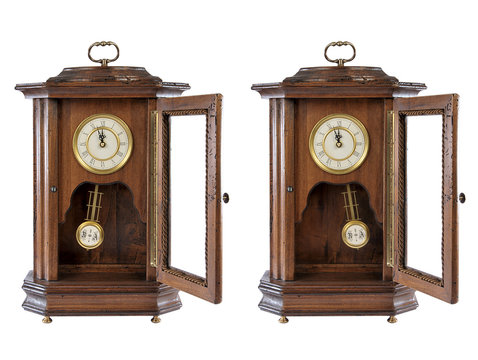 isolated old-fashion wooden clock