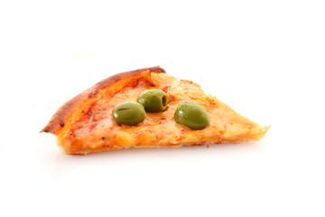 Tasty pizza with olives on white