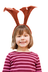 6 years old girl wearing a reindeer headband