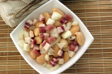 mediterranean white bean salad and organic bacon