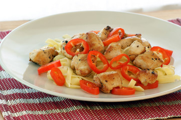 pasta with chicken and organic red paprika