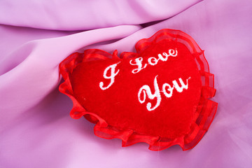Valentine heart - soft pillow with I love you embroidering.
