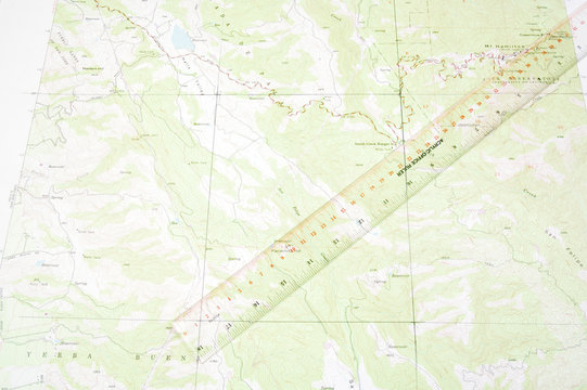 Totpographical map and ruler