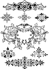 Graphic design elements on a white background.