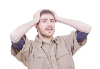Naklejka premium young depressed man isolated on white background