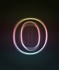 Glowing smal font. Shiny letter o (caps letter in my portfolio).