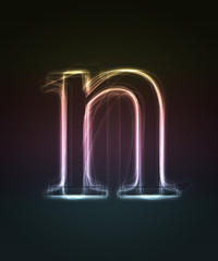Glowing smal font. Shiny letter n (caps letter in my portfolio).