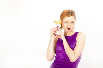 Young party woman with glass of  champagne