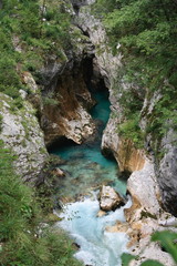 Beautiful waterfall in Slovenia near lake Bled
