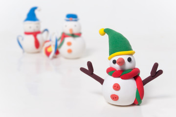 Cute Snowman Doll Made of Clay