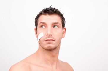 accident man aid with plaster