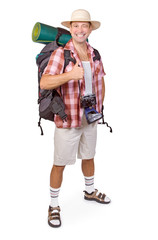 smiling tourist with thumbs up