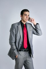 Fototapeta premium Businessman with gray suit talking cellular
