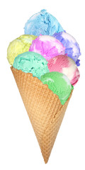 Colored ice cream isolated on white