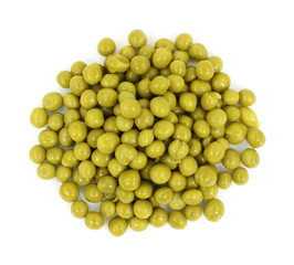 Straight down image of a serving of cooked canned peas