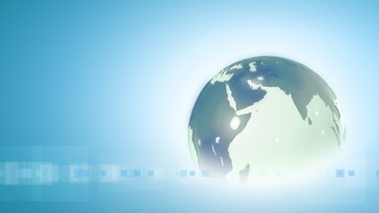 Rotating blue globe  with flying squares in loop