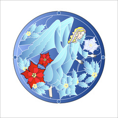 Blue Stained Glass Windows with Christmas Angel