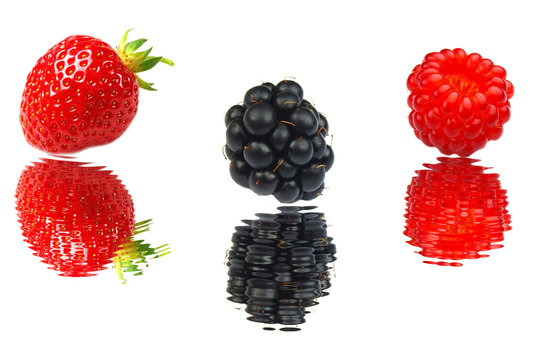 Berry collection with water reflection