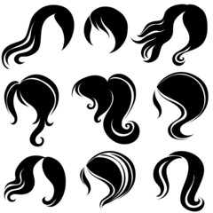 Big set of black hair styling for woman