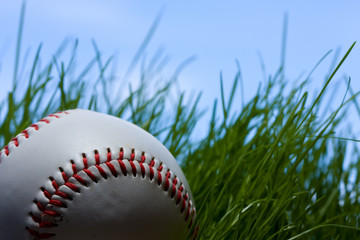 baseball, grass and blue sky