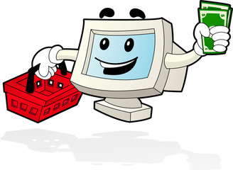 Computer Mascot - Shopping