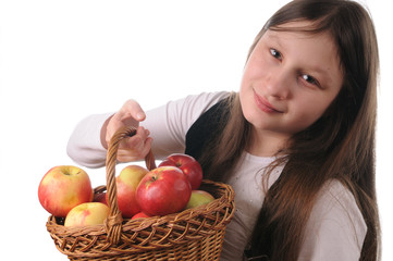 Girl with basket of apples