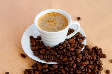cup with coffee and grain