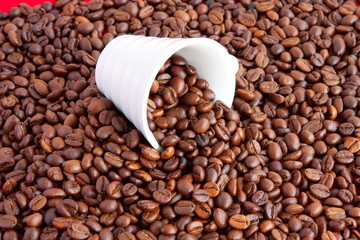 a cup filled with coffee beans