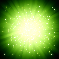 Green light burst with stars