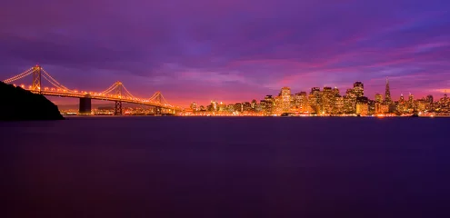Fotobehang San Francisco San Francisco and Bay Bridge at night