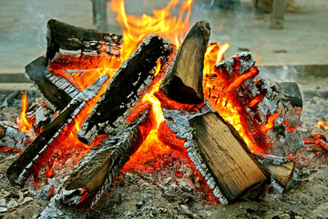Flames of campfire