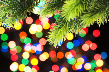 Christmas decoration and blurred lights at background