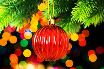 Fototapeta na wymiar Christmas decoration and blurred lights at background