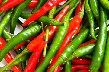 Red and green chili peppers