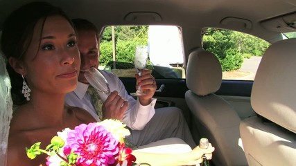 Bride and Groom in Limo