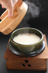 Japanese traditional rice cooking pot