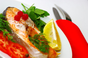 Fish dish - grilled fish with vegetables