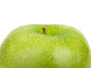 Green apple with water drops