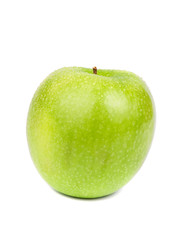 Green apple with water drops