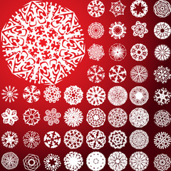 Set of 49 highly detailed complex snowflakes.