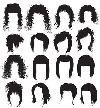 Vector Big set of black hair styling for woman
