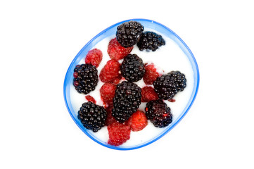 bowl youhurt with raspberries and blackberries