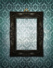 Black ornate frame, wallpaper behind - 18466166